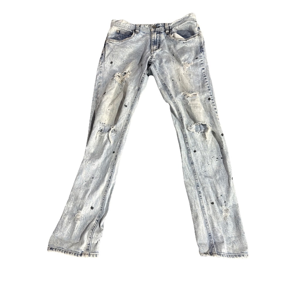 Rogue Men's 34W Skinny Blue Jeans Distressed Painted